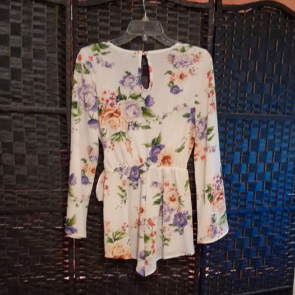 Floral Wrap Romper with Long Sleeves - Picture 3 of 3